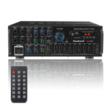(UK Plug) 12V 2000W 4 Way Microphone Input Amplifier Audio Stereo Digital Radio USB SD AMP FM DVD Remote Control Bluetooth 5.0 Car Home