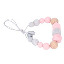 Bright Pink Beaded Silicone Baby Chewable Teething Necklace Toy