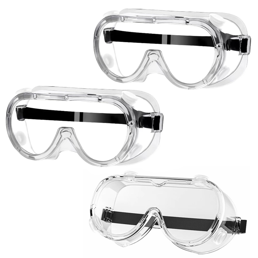 Pack Of 3 Safety Glasses, Anti-Fog Transparent Goggles For Adults, Dustproof, Full Visibility For Glasses Wearers, Laboratory And Sports 6482260561066