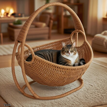 (A-Brown) Easy Assembly Cat Hammock Bed with Stand - Hanging Pet Bed for Indoor Cats & Small Pets up to 6.61 lbs (3kg), Open Weave Design