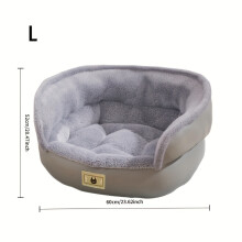 (Gray, L-60*52cm) Adorable Circular Pet Bed Featuring a Plush Wide Rim Design, Ideal for Pets Up to 10.89 KG, Machine Washable, And Equipped with a Non-Slip Base