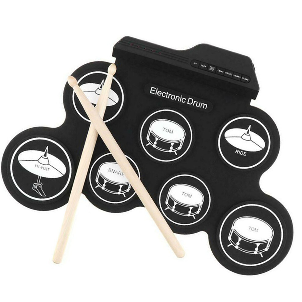 Electronic Drum Set 7 Pads Portable USB Roll Up Practice Pad 43x28cm