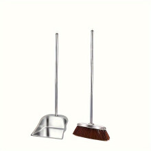 (Extended Version (brown Suit)) 1set, Extended Stainless Steel Broom And Dustpan Set, Durable Broom And Dustpan Set, Corner Cleaning with Slant Edge Design, Floor Cleaning Tools