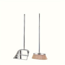 (Extended Version (khaki Suit)) 1set, Extended Stainless Steel Broom And Dustpan Set, Durable Broom And Dustpan Set, Corner Cleaning with Slant Edge Design, Floor Cleaning Tools