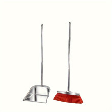 (Extended Version (red Suit)) 1set, Extended Stainless Steel Broom And Dustpan Set, Durable Broom And Dustpan Set, Corner Cleaning with Slant Edge Design, Floor Cleaning Tools