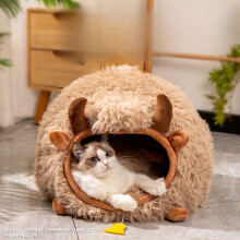(Yak nest) Yak-Shaped Cat Bed, Classic Style, Polypropylene & Foam, Warm Winter Pet House, Assembleable, for Cats & Small Pets