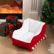 (Red And White) Christmas Cozy Pet Sleigh Bed - Red Velvet & Natural Faux Fur | Soft, Breathable, Washable, Durable Indoor/Outdoor Dog and Cat Bed,