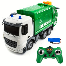 (GREEN) 1:24 Remote Control Sanitation Truck | 2.4Ghz RC Garbage Truck Toy with Lights & Trash Can | Birthday, Christmas, Thanksgiving Gifts