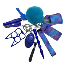PU Leather Self Defense Safety Keychain Set with Personal Alarm & Wristlet