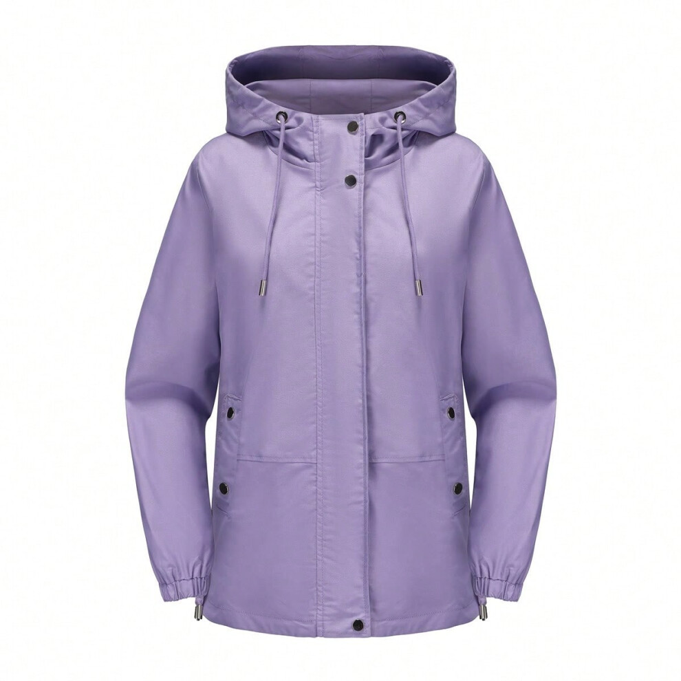 (Lavender purple, XXXL) Spring and autumn casual windbreaker women's loose windproof jacket with hood and long sleeves basic windproof jacket women-image-OPC-PJHW8D7-NEW