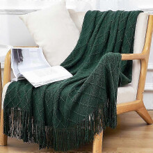 (130*240cm, Dark green) Soft Knit Blanket, Sofa Blanket