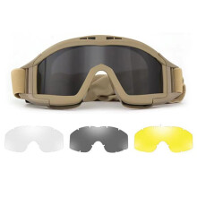 Interchangeable Lenses High Visibility Airsoft Goggles Safety Glasses Anti-Fog Khaki Color