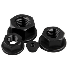 Black-White Nylon Hex Flange Nut M6, Heat and Electrical Insulation Flange Nuts, 30 Pieces, Black