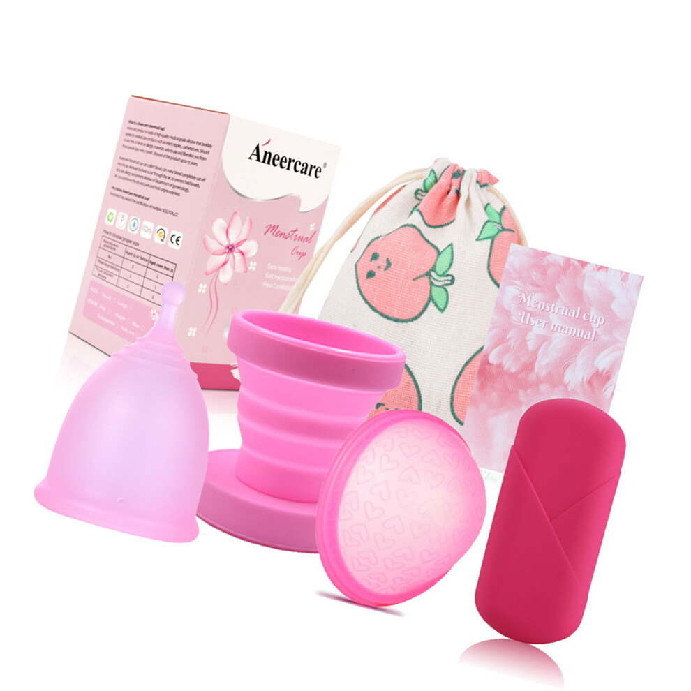 Pink Women Silicone Collapsible Menstrual Cup & Disc Set 25Ml Leak-Proof