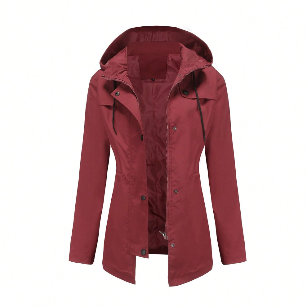 (wine red, XXL) New women's mid-length windbreaker cardigan hooded jacket outdoor-image-OPC-PJHWP8S-NEW