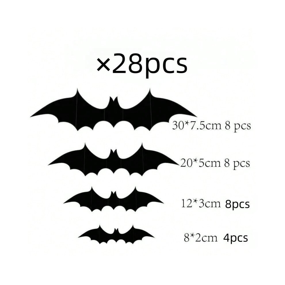 (28pcs black bats) Halloween Decoraiotns Hanging Ghost Skeleton Stickers Witch Pendant LED Light Horror Bloody Cloth Curtain Halloween Party Decor-image-OPC-PJHWPWB-NEW