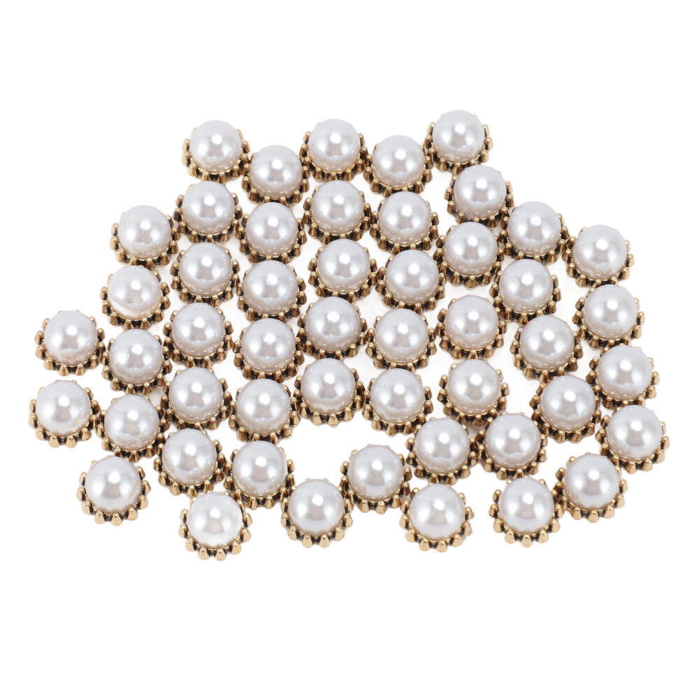 Gold 50Pcs Nail Art Artificial Pearls With Metal