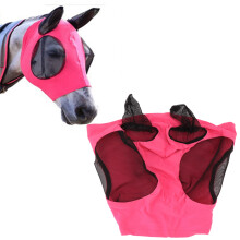 Horse Fly Mask with Ear Guard in Rose Red for Riding & Equestrian Use