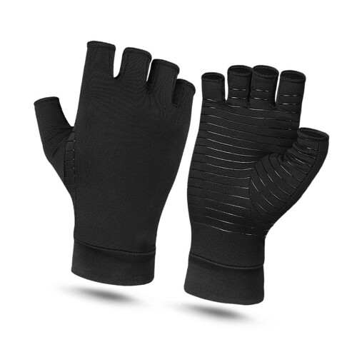 Copper Compression Arthritis Gloves, Fingerless, Anti Slip, Black, S