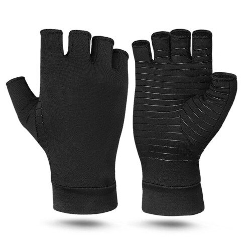 Copper Compression Arthritis Gloves, Fingerless, Anti Slip, Black, S 1
