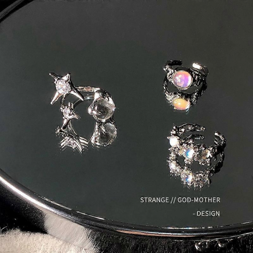 Opal Moonstone Ring, Cubic Zirconia Rainbow Moonstone Open Ring for Women Synthetic Moonstone Adjustable Ring Jewelry Rings for Women Teen Her-3pack