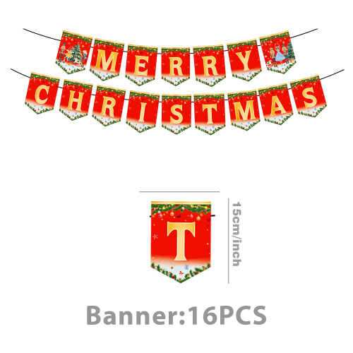 (Pull flag 16pcs) Christmas theme party supplies nutcracker tableware decoration party atmosphere layout props banner tablecloth
