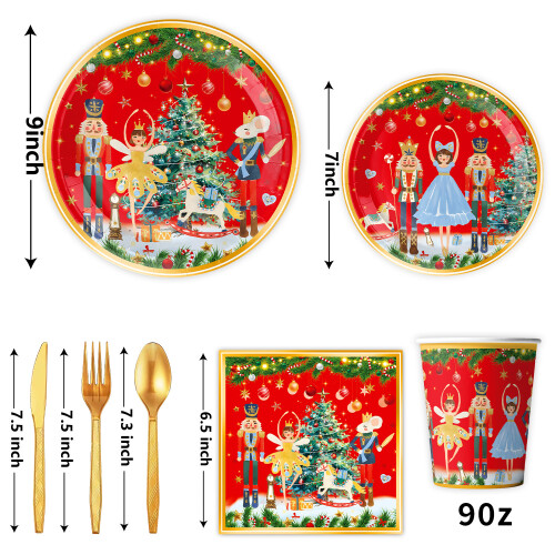 (Blue fork 10pcs) Christmas theme party supplies nutcracker tableware decoration party atmosphere layout props banner tablecloth 1