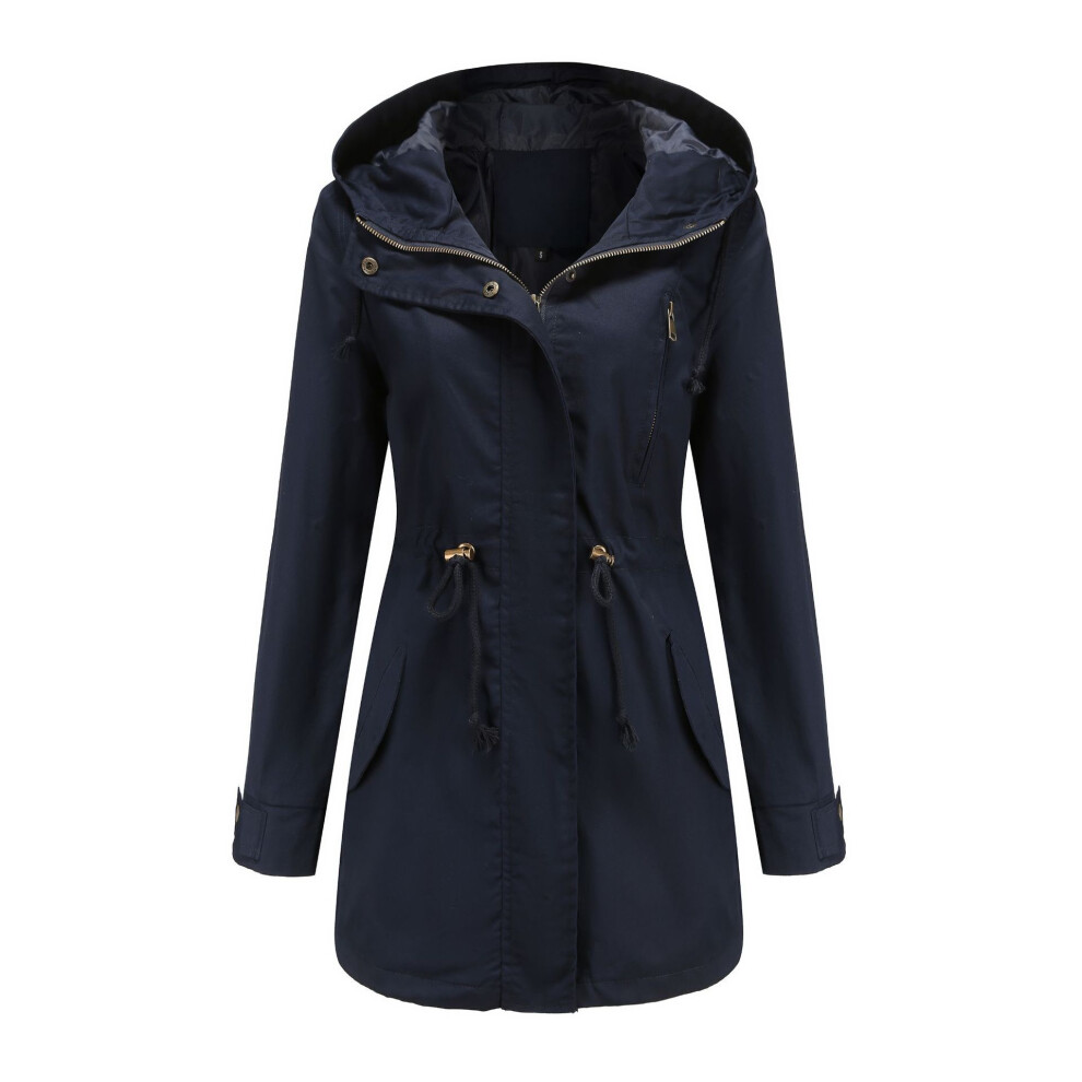 (navy blue, S) Cotton hooded windbreaker women's spring and autumn loose solid color clothing women's clothing-image-OPC-PJHXS27-NEW