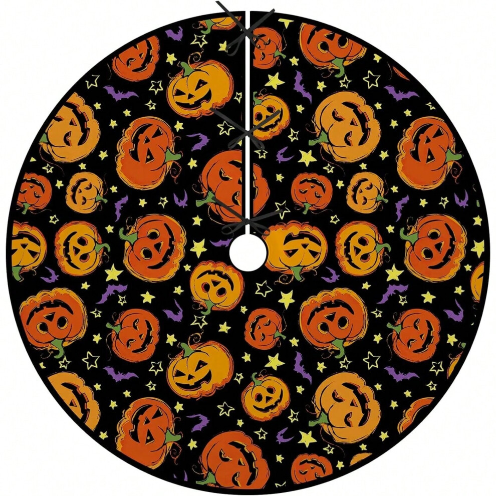 (1, 36in) Halloween Jack O Lantern Pumpkin Christmas Tree Skirt Lace-up Bats Stars Tree Skirt, Funny Holiday Party Indoor Decoration-image-OPC-PJHXSJ6-NEW