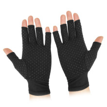 Half Finger Compression Arthritis Gloves Black Grey 16cm Circumference 21cm Length