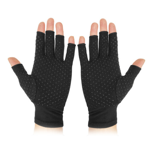Half Finger Compression Arthritis Gloves Black Grey 16cm Circumference 21cm Length 1