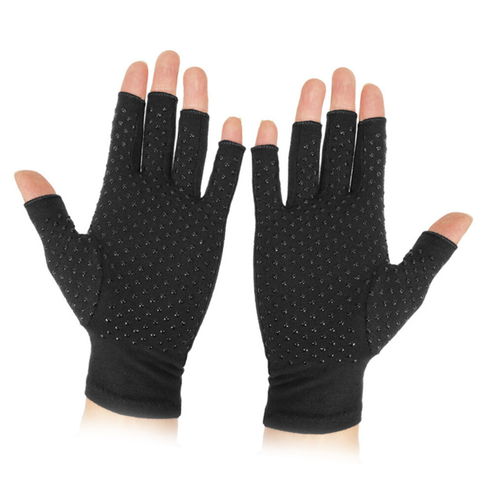 Black/Gray Compression Arthritis Half Finger Gloves Breathable, 17Cm Circumference