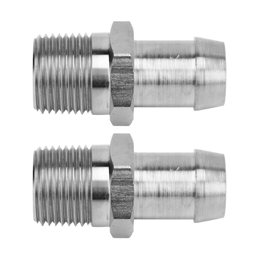 2 Pcs 1/2In Npt Male To 5/8In Barb Heater Intake Manifold Adapter, Silver 4131339196310