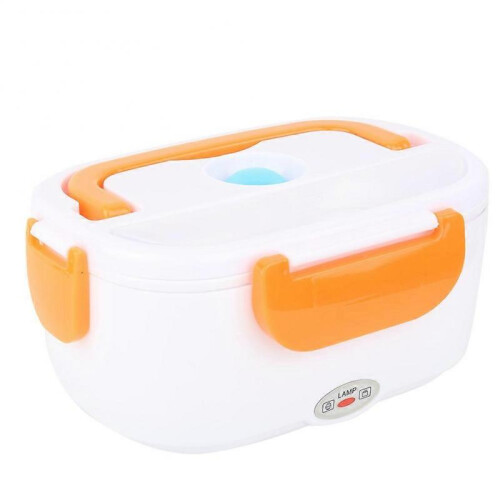(Orange) Electric Heating Lunch Box Food Storage Container EU Plug 100-240V 2