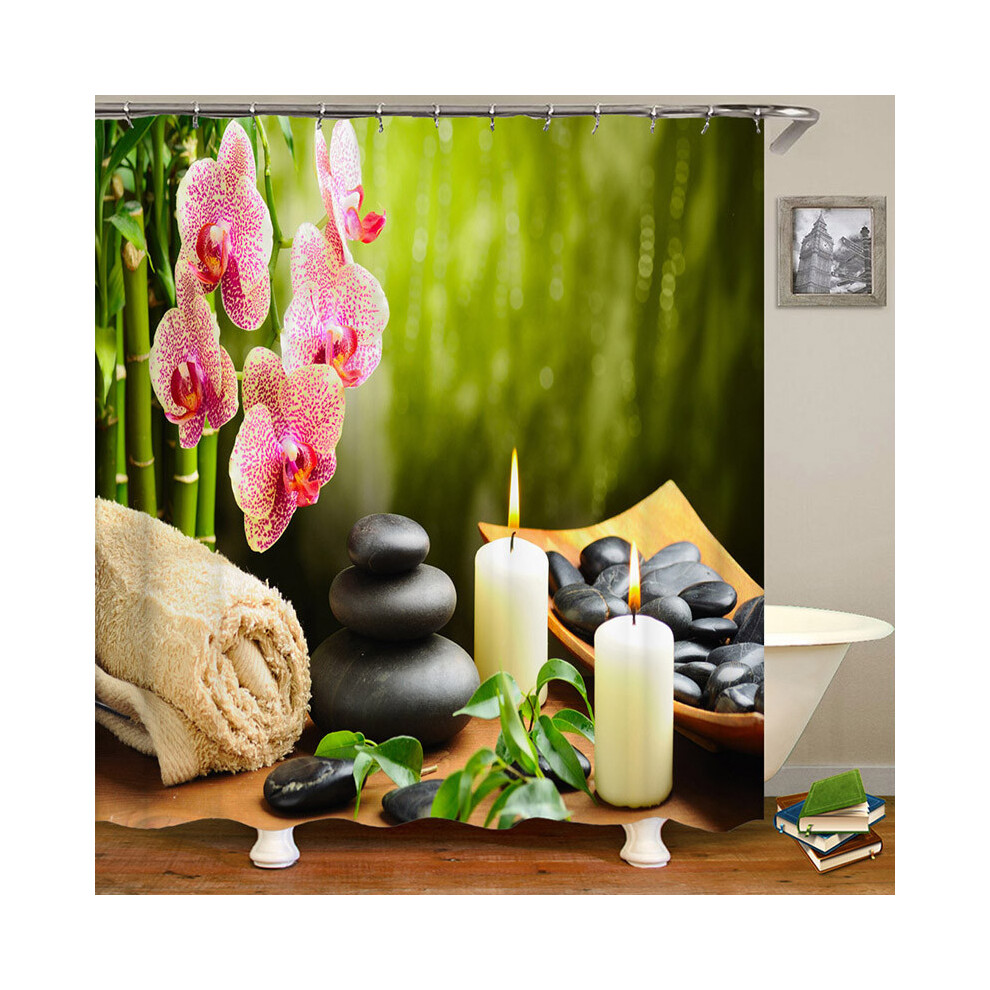 (E,180X200Cm)Cascada De Bambú Impermeable A Prueba De Moho Cortina De BañO Cortinas De Ducha 12 Ganchos-image