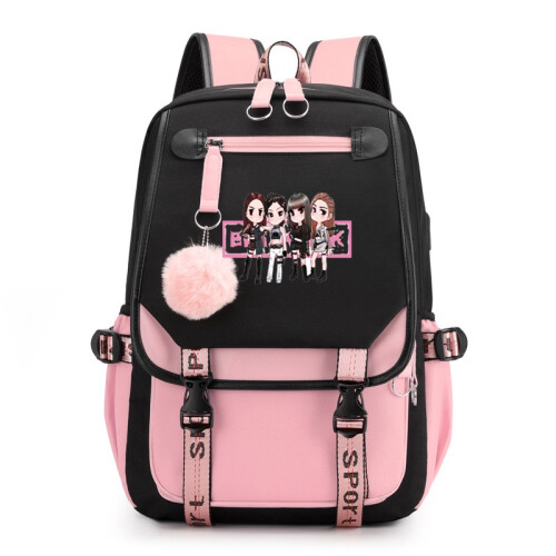 (BlackPink) Large Capacity Blackpink Printing Backpack Shoulder Bag Waterproof Usb Interface