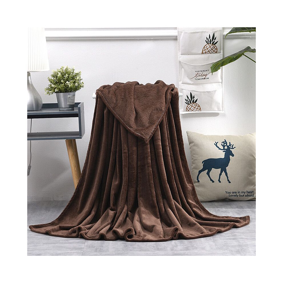 (Coffee, 70X100cm-Small Size) 22 Colors Solid Sumptuous Light Winter Flannel Plush Fleece Soft Blanket Warm Brown