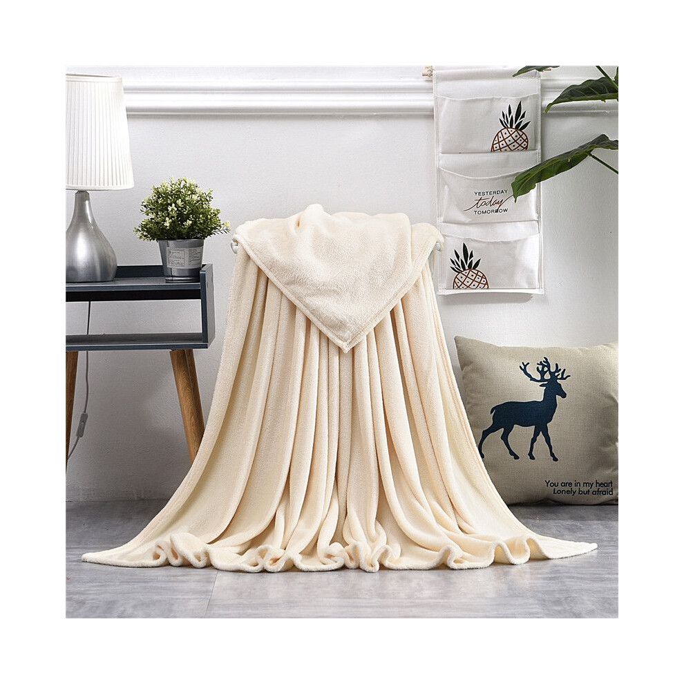 (Beige, 150X200cm-XLarge Size) 22 Colors Solid Sumptuous Light Winter Flannel Plush Fleece Soft Blanket Warm-image-OPC-PJHXWSD-NEW