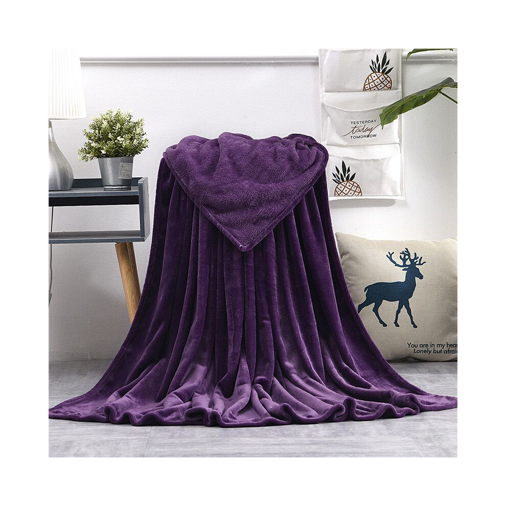 (Dark 120X200cm-Large Size) 22 Colors Solid Sumptuous Light Winter Flannel Plush Fleece Soft Blanket Warm Purple