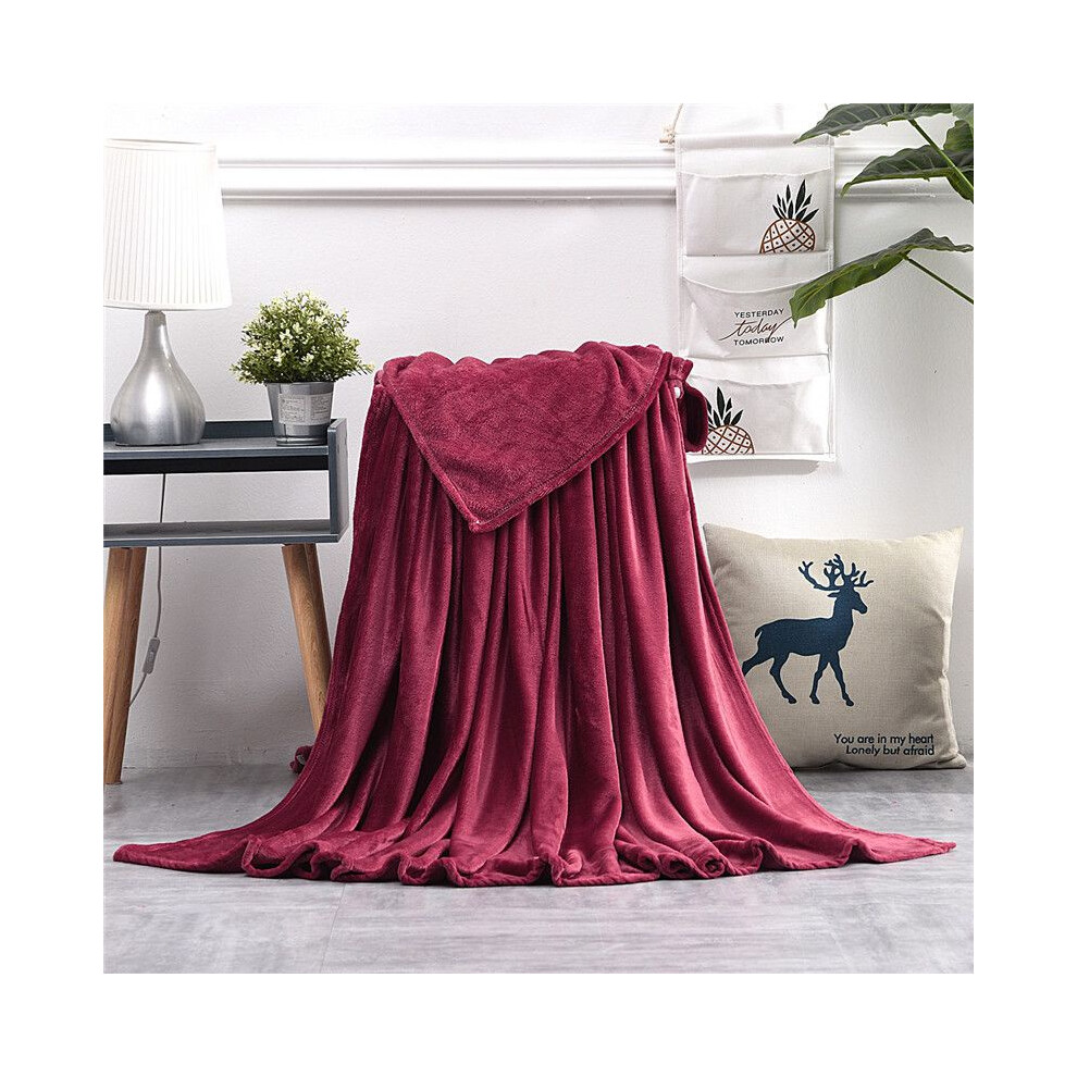 (Wine Red, 120X200cm-Large Size) 22 Colors Solid Sumptuous Light Winter Flannel Plush Fleece Soft Blanket Warm-image-OPC-PJHXWT6-NEW