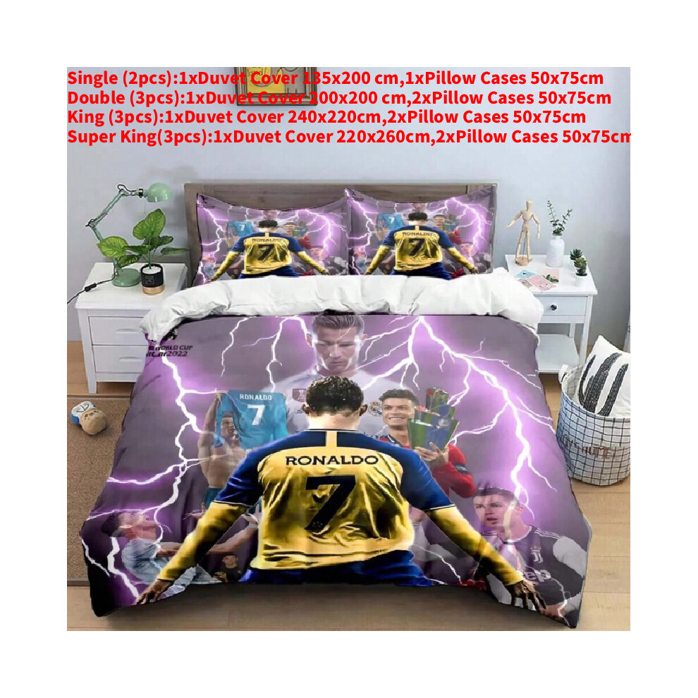 (Style A, 200x200cm) Ronaldo Digital Football Printing Duvet Cover Pillowcase Bedding For Bedroom Set