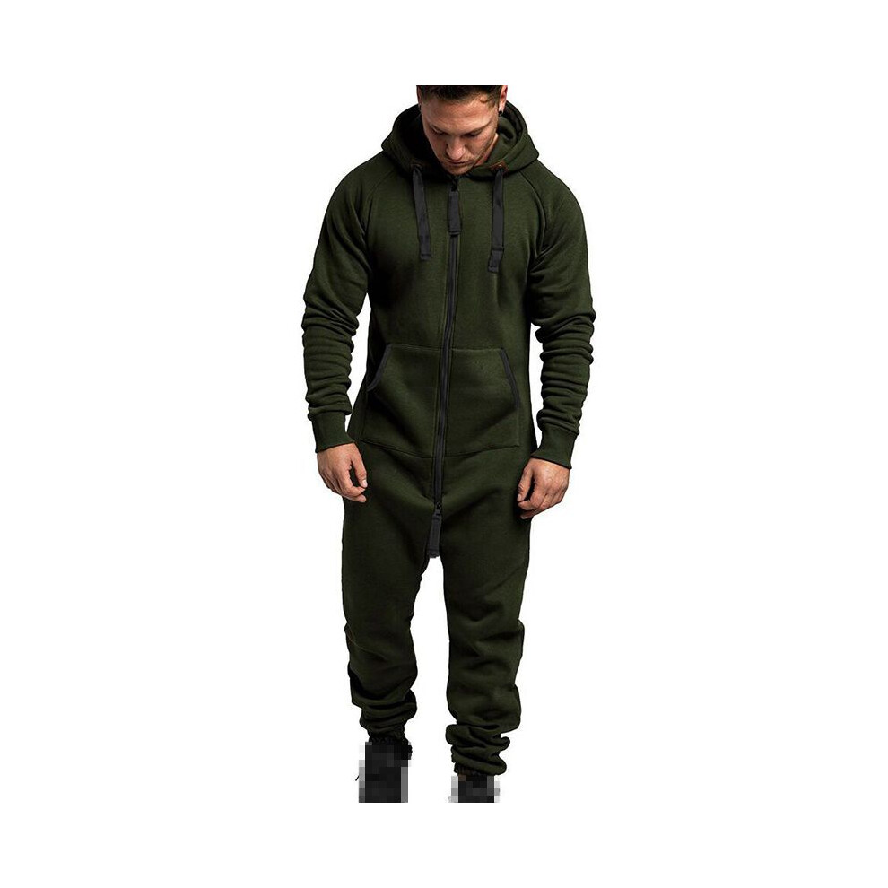 (ArmyGreen, L) Mens Long Sleeve Camouflage Onesie Jumpsuit Tracksuit Overalls Fitness Zipper