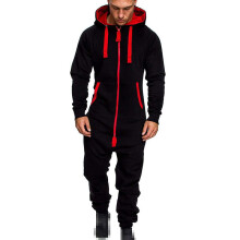 (Black, 2XL) Mens Long Sleeve Camouflage Onesie Jumpsuit Tracksuit Overalls Fitness Zipper