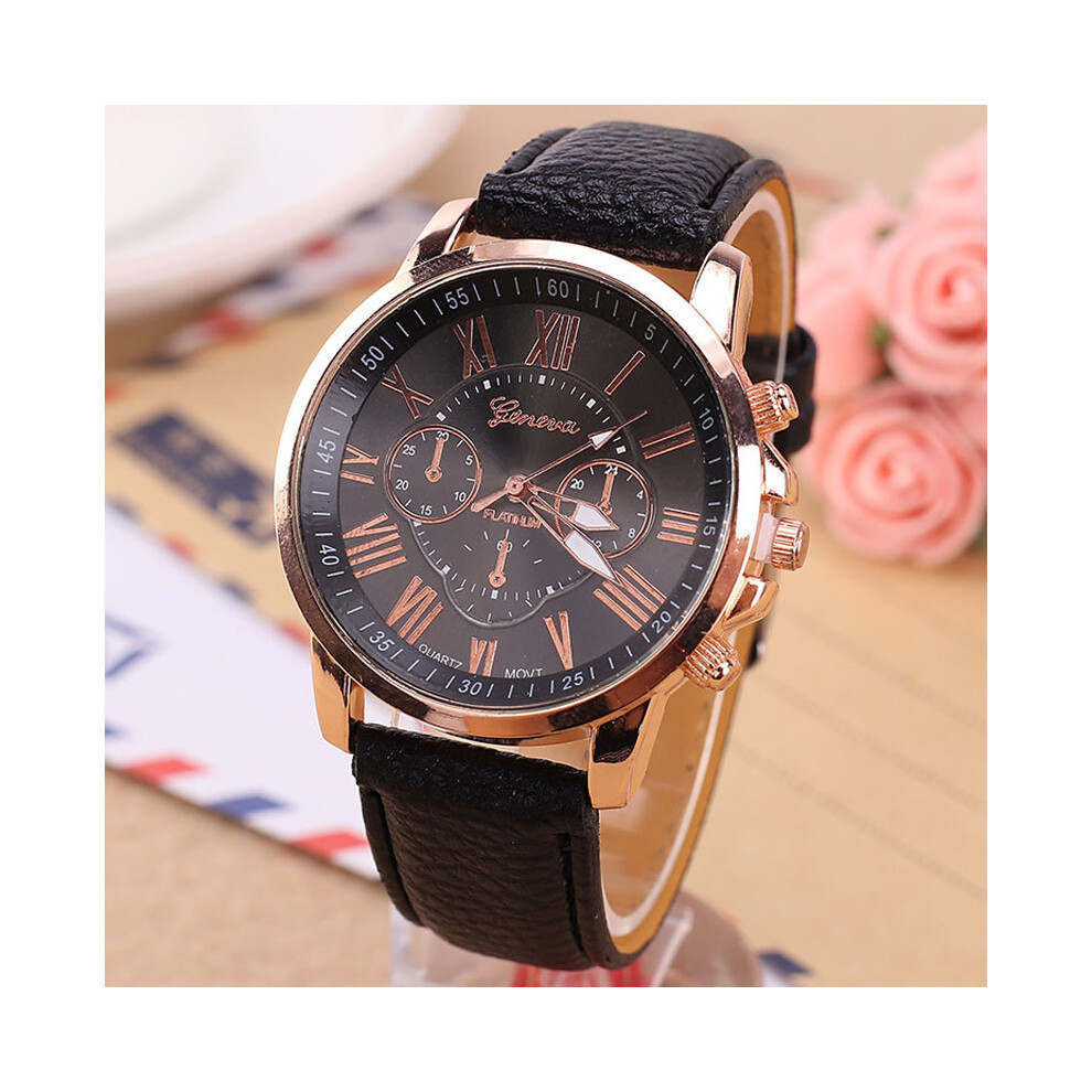 (Black) Stainless Steel Women Watch Rome Dial Multi Function Daily Button Decoration-image-OPC-PJHY5QF-NEW