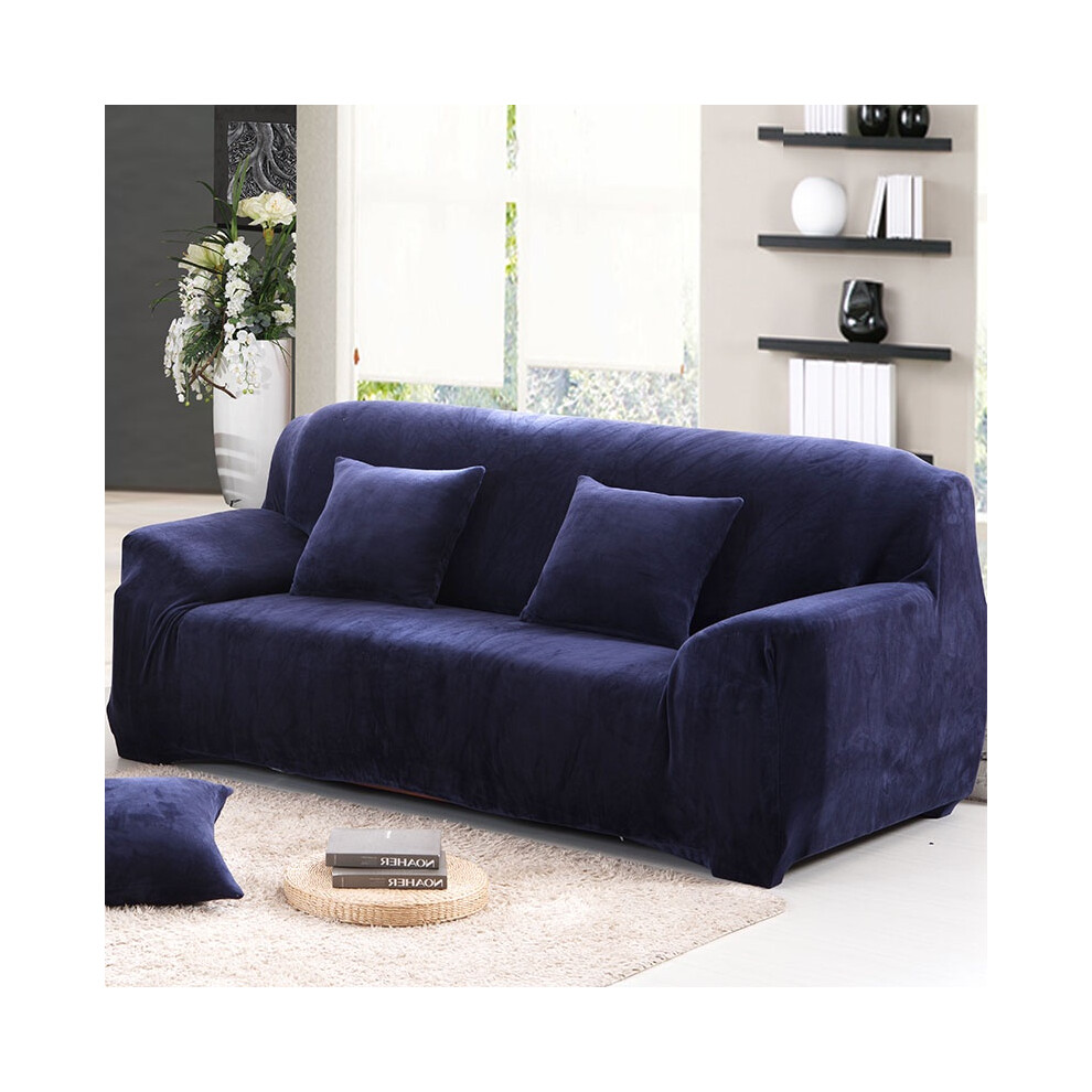 (Navy Blue,3 Seater)Funda Protectora EláStica Para Sofá De FáCil Ajuste Cubierta Suave Asiento Grueso De Terciopelo De Felpa 14-image