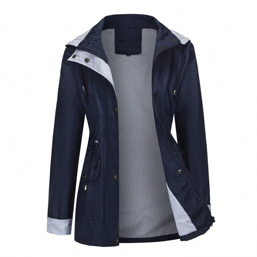 (Dark blue, M) Autumn and winter detachable hood windbreaker women's clothing large size women's coat-image-OPC-PJHYPMY-NEW