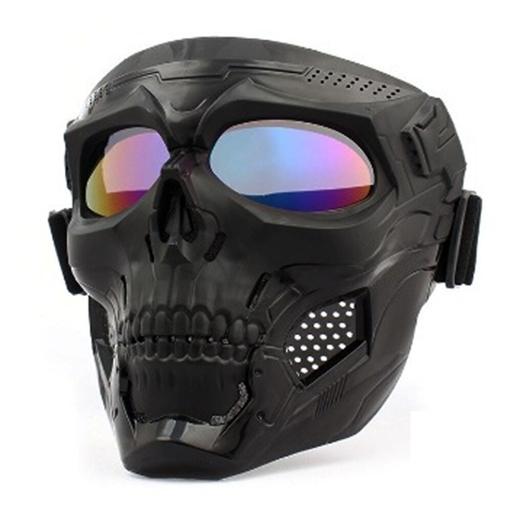 Motorcycle Goggles Mask Skull Shape Racing With Non Slip Strap Multicolored Lens Black 8111339221744