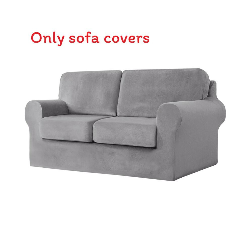 (2 Seater Light Gray)Funda Protectora De Sofá De Color Liso Para Uno De Dos SofáS De Tres Asientos Para El Hogar-image