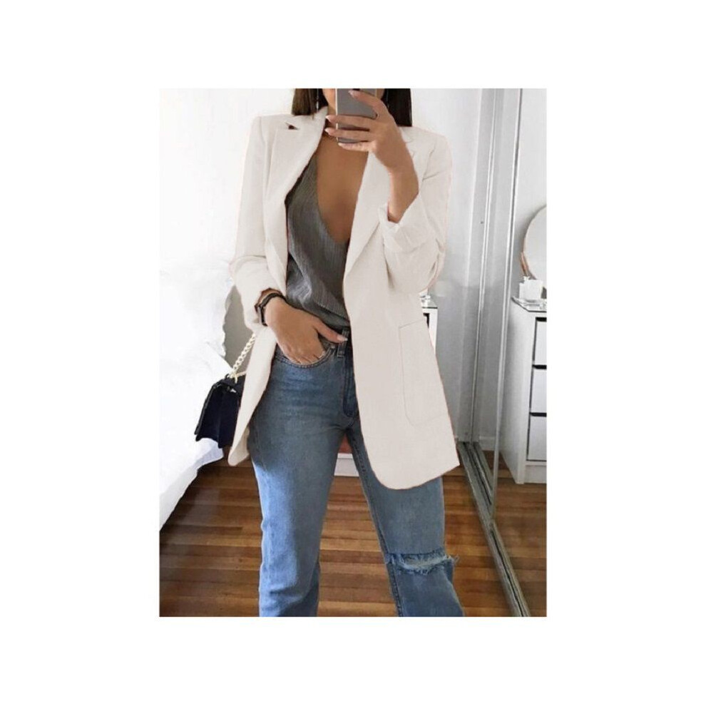 (White,S)Blazer décontracté à manches longues col rabattu ample pour femmes vêtements d'extérieur pour femmes