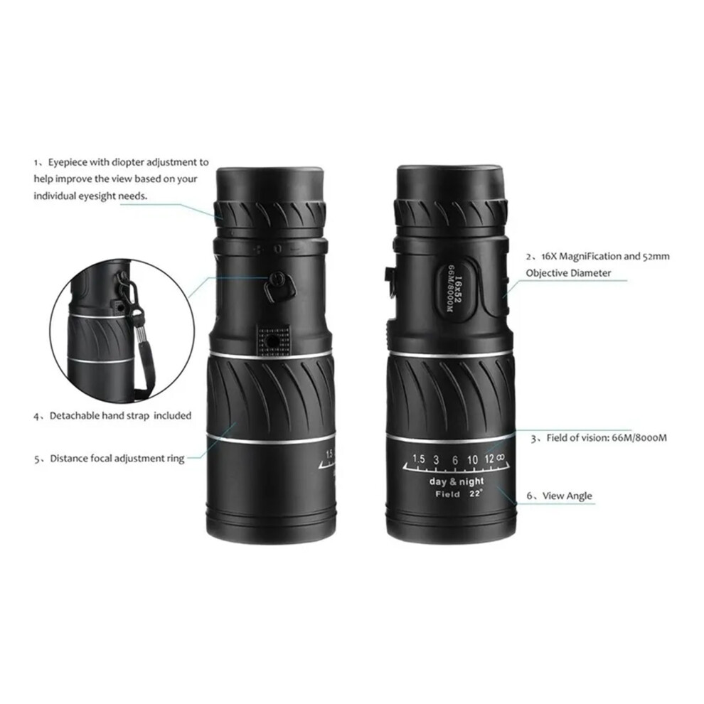 16X52 Monocular Telescope - Hd Viewing For Outdoor Fans & Travelers Light 7691339235428